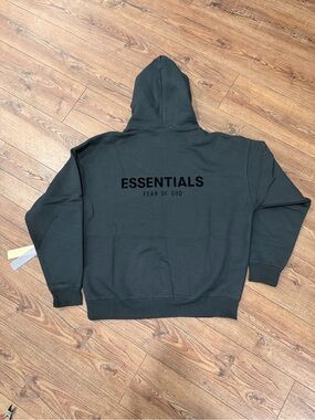 ESSENTIALS Charcoal Hooded Pullover with Subtle Branding